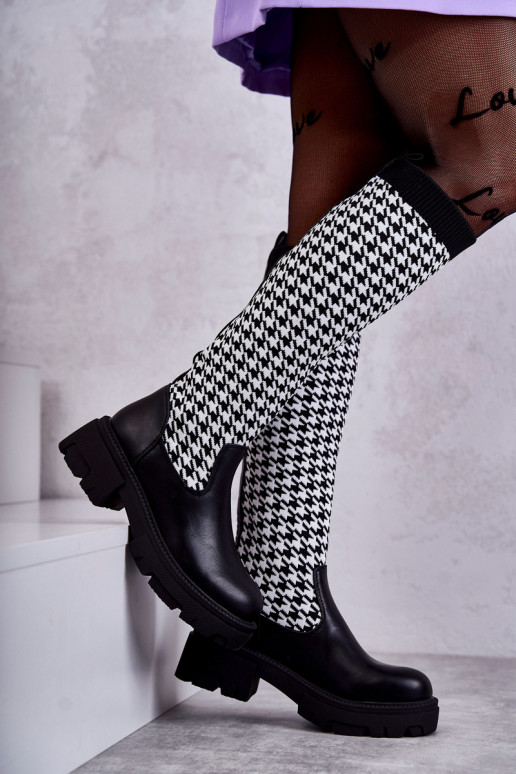 Women's Sock Boots Black-White Avira