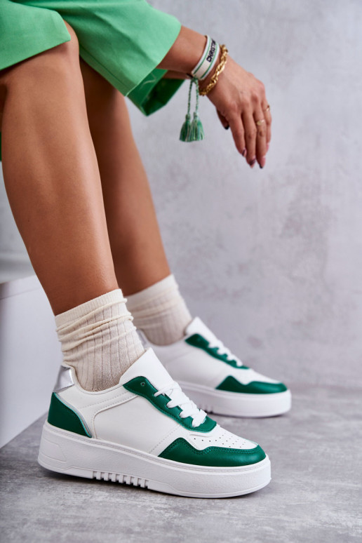 Women's Low Sport Shoes On The Platform White and Green Kyllie