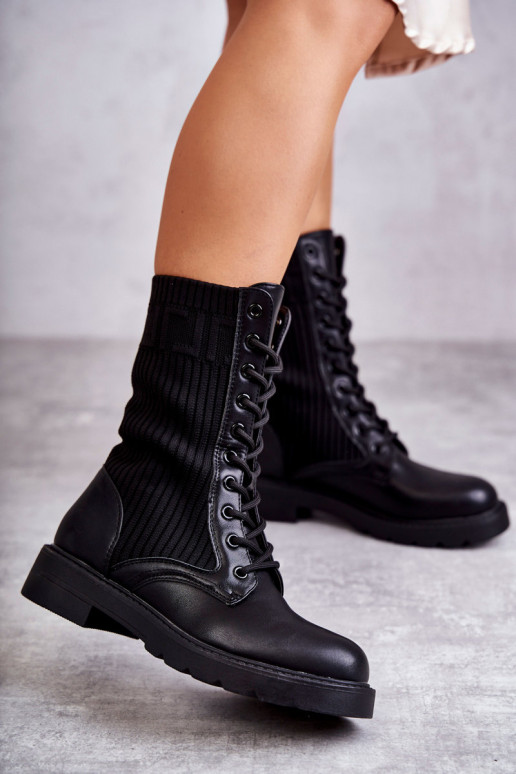 Women's Boots With A Sock On A Flat Heel Black Liam