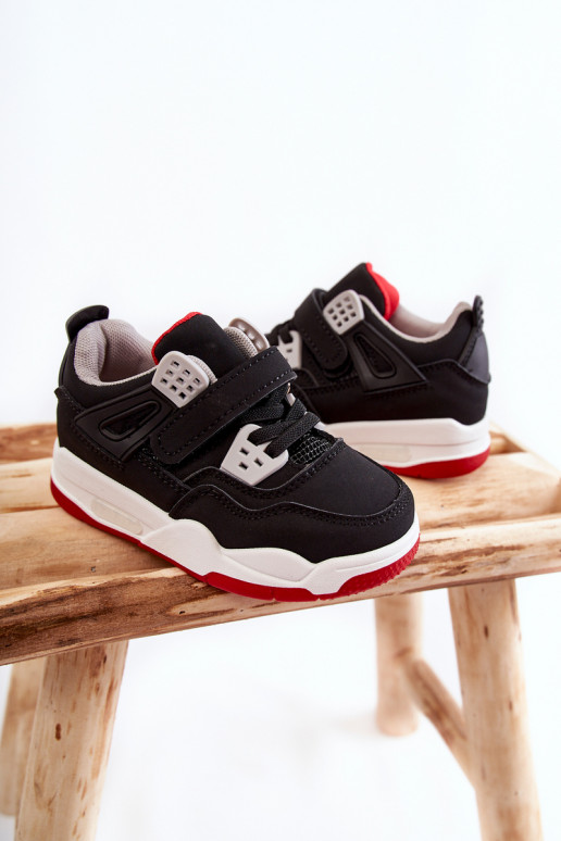 Children's Leather Sports Shoes Black and Red Marisa