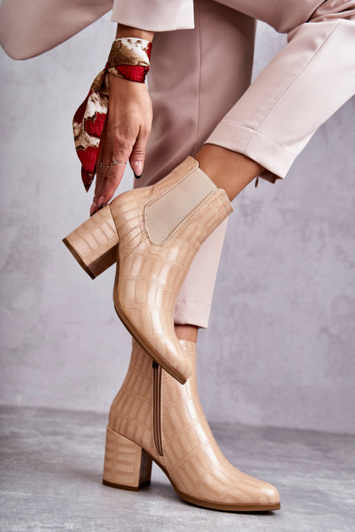 Snake Leather Booties La.Fi 260038BE-XC Beige