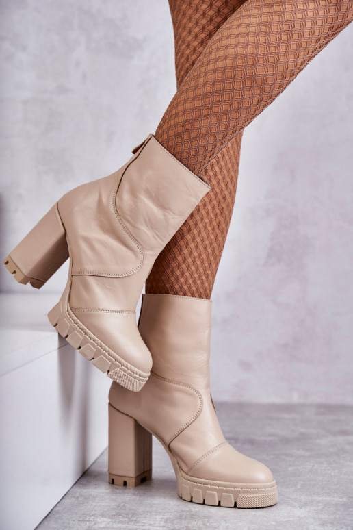 Leather Boots On High Heel Beige Elia