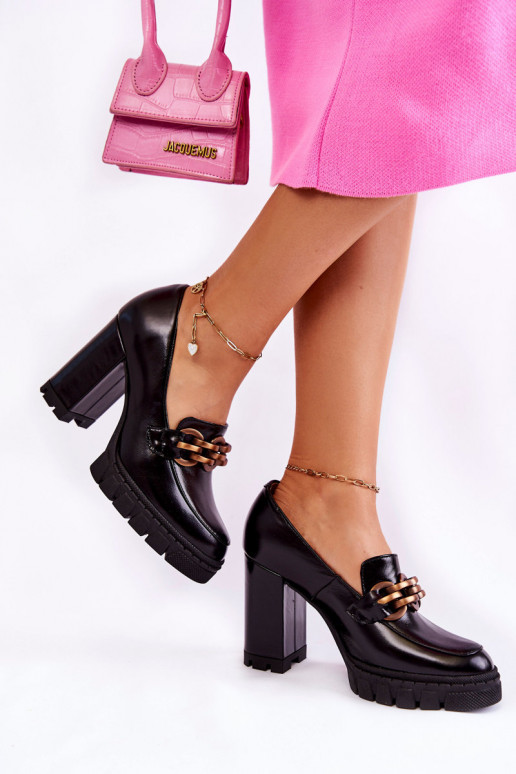 Leather Pumps On The Platform And A Bar Lewski Shoes 3197 Black