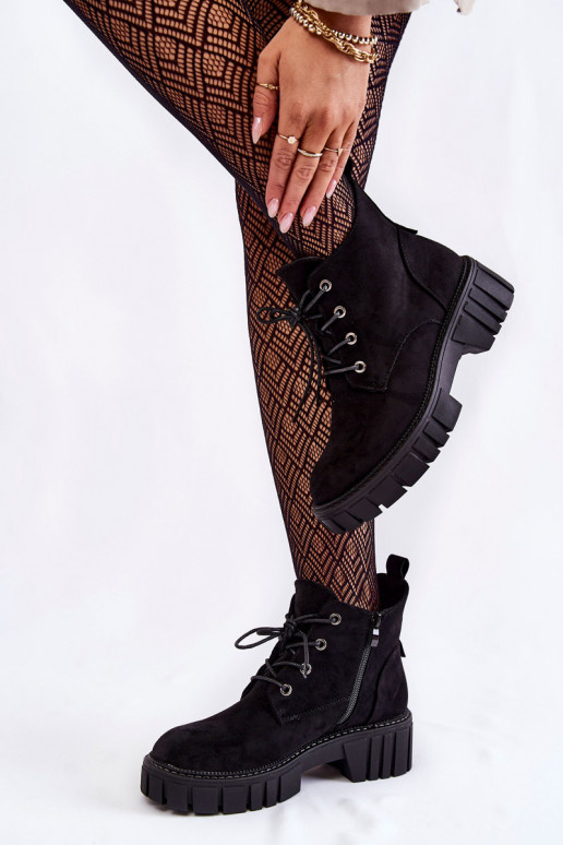 Suede Warm Lace-Up Boots Black Bjorg