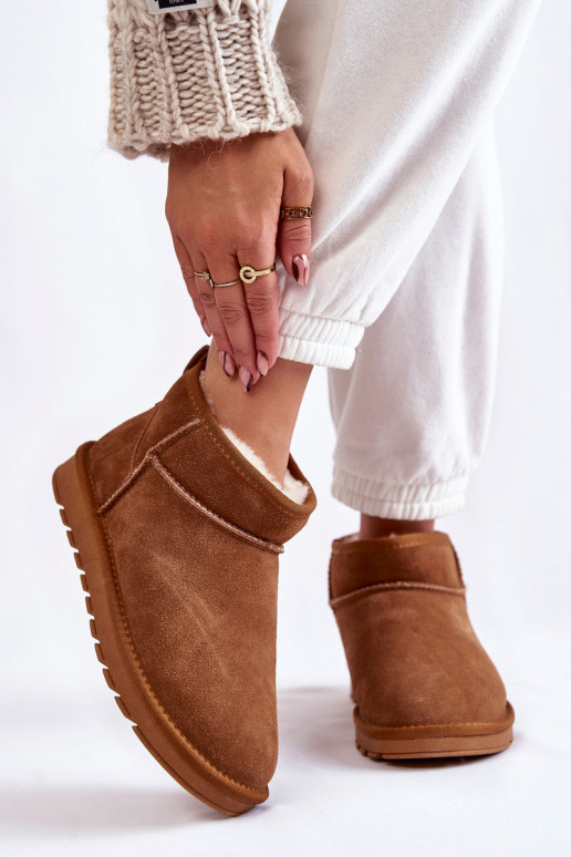 Women's Suede Low Snow Boots Camel Shelie