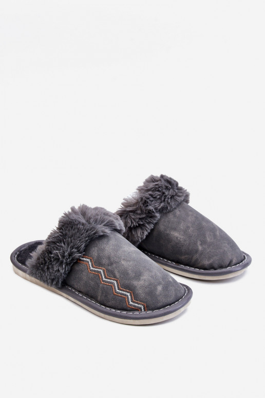 Men's Warm Slippers With Fur Grey Aron