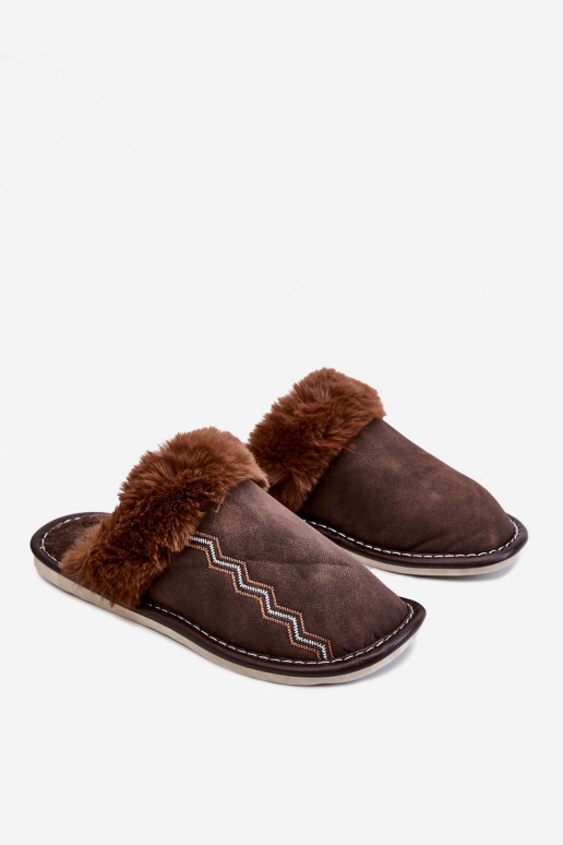 Men's Warm Slippers With Fur Brown Aron