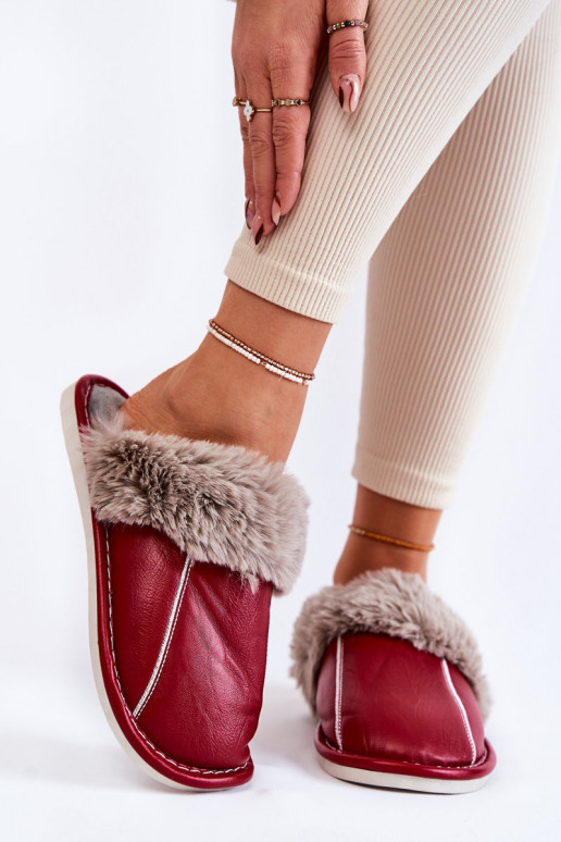 Women's Leather Slippers With Fur Red Rossa