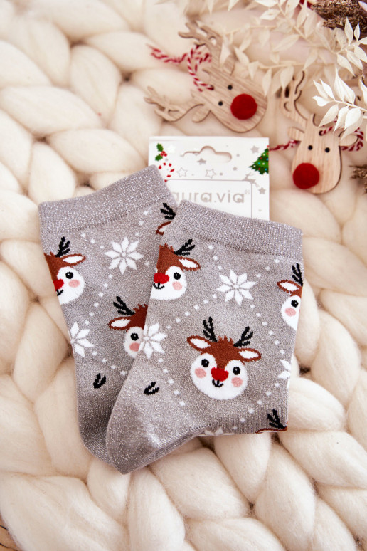 Christmas socks with glitter Reindeers gray color