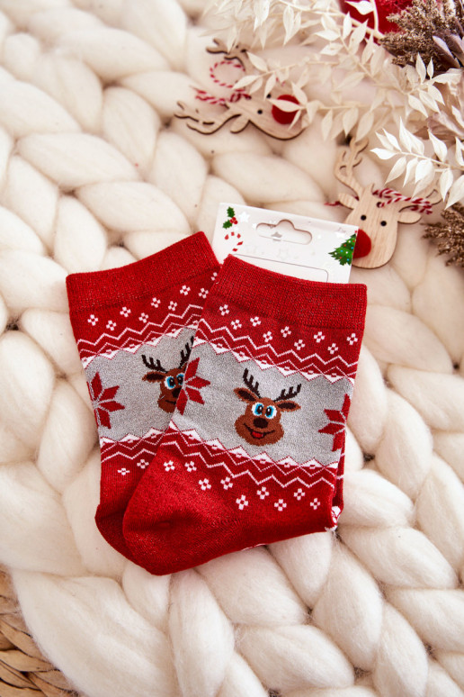 Christmas socks with glitter Reindeers red-grey color