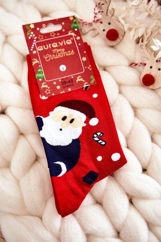 red cotton Christmas socks with Santa Claus