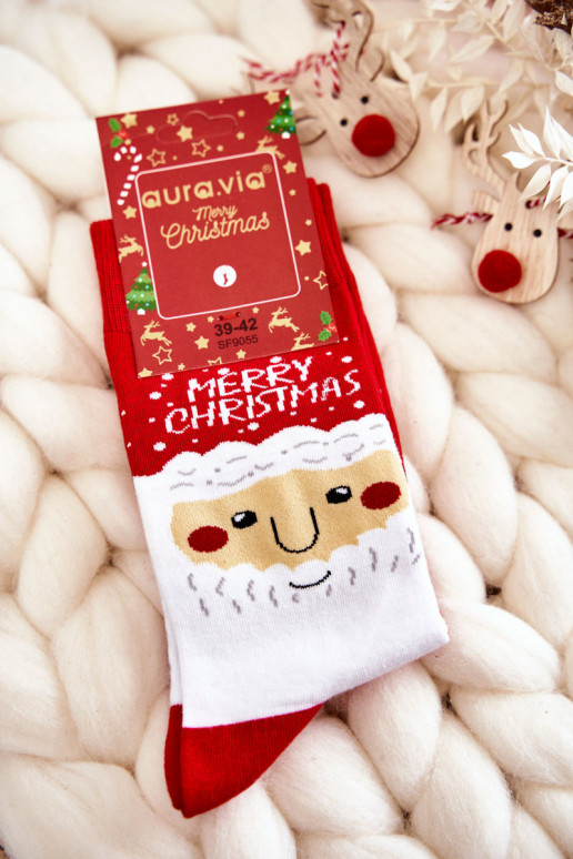 red cotton Christmas socks with Santa Claus