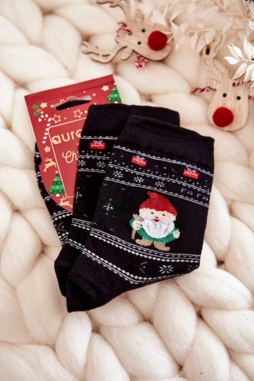 Women's Cotton Christmas Socks gnomes Black