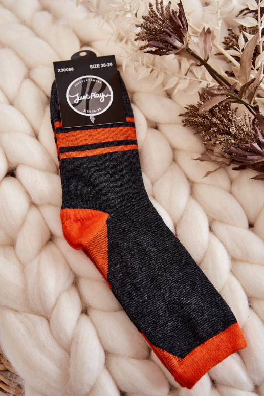 Women's Two-Color Socks With Stripes Graphite-Orange