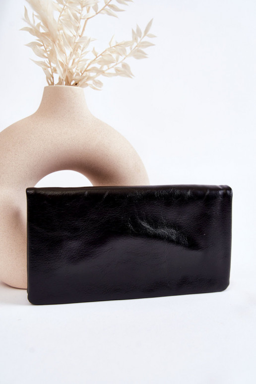 Women's Large Leather Wallet With A Zipper Black Shiness