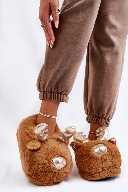 Women's Fur Slip-on Reindeer Slippers Light Brown Comet