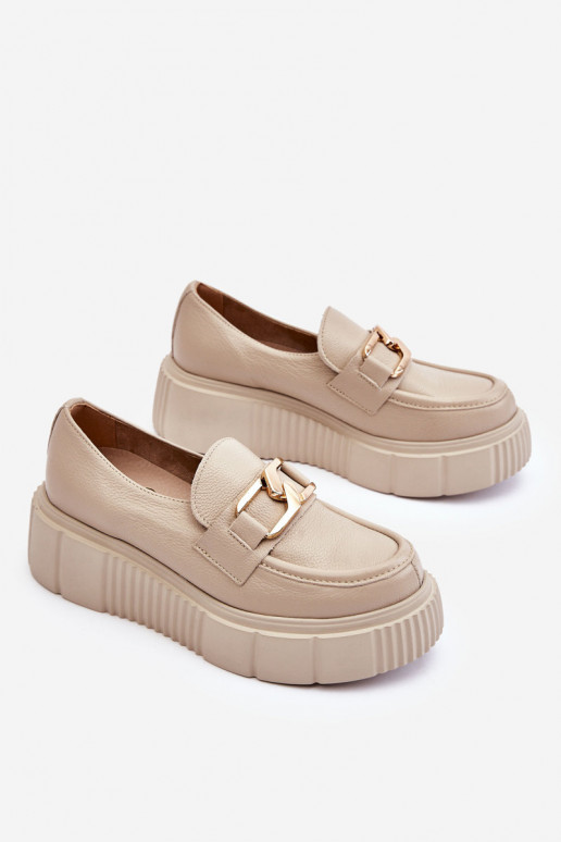 Fashionable leather shoes on the platform Beige Marsol