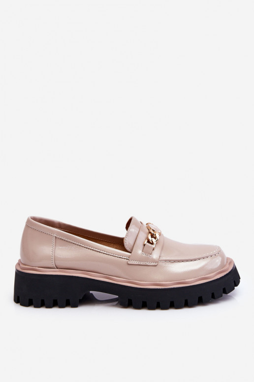 Patent Leather Platform Loafers Beige Ronin