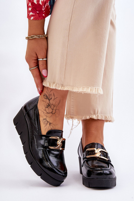 Black Felicita Patent Wedge Loafers