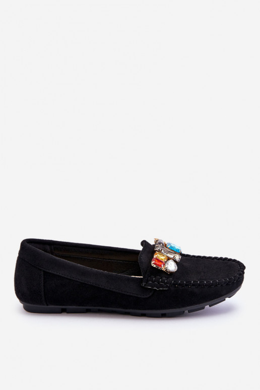 Women's Suede Loafers With Crystals Black Lucille