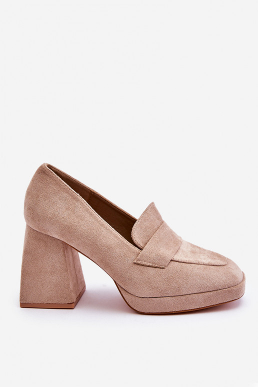 Suede Pumps On A Chunky Heel And Platform Beige Adriel