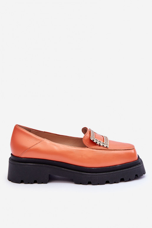 Comfortable Leather Loafers Orange Agathe