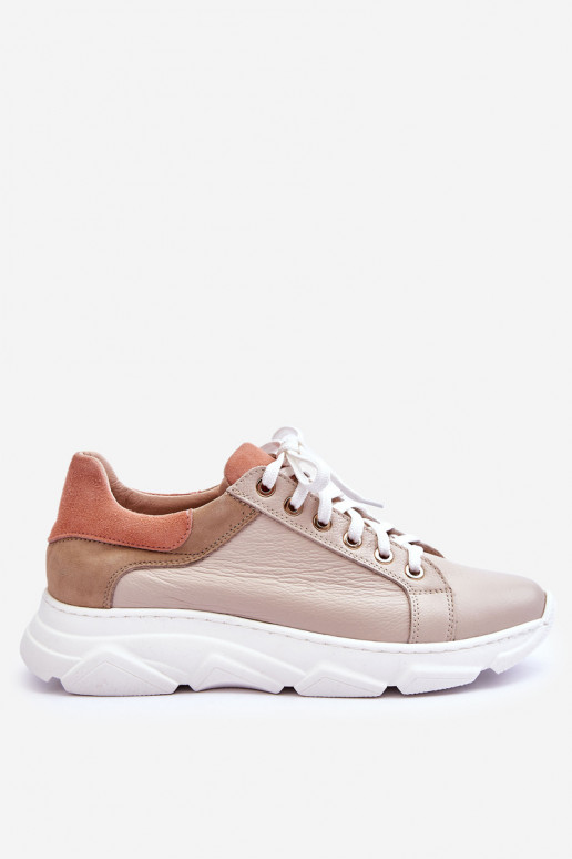 Comfortable Leather Platform Sneakers Beige Alisane