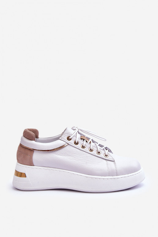 Women's Leather Platform Sports Shoes White Caressa