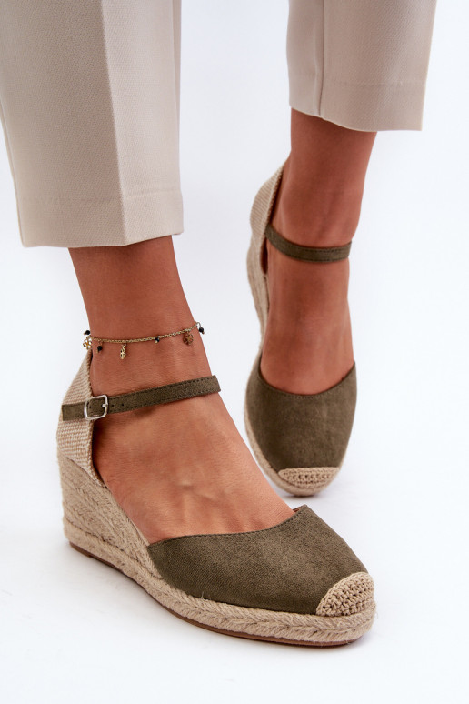 Suede Espadrilles Wedge Sandals Green Cammer