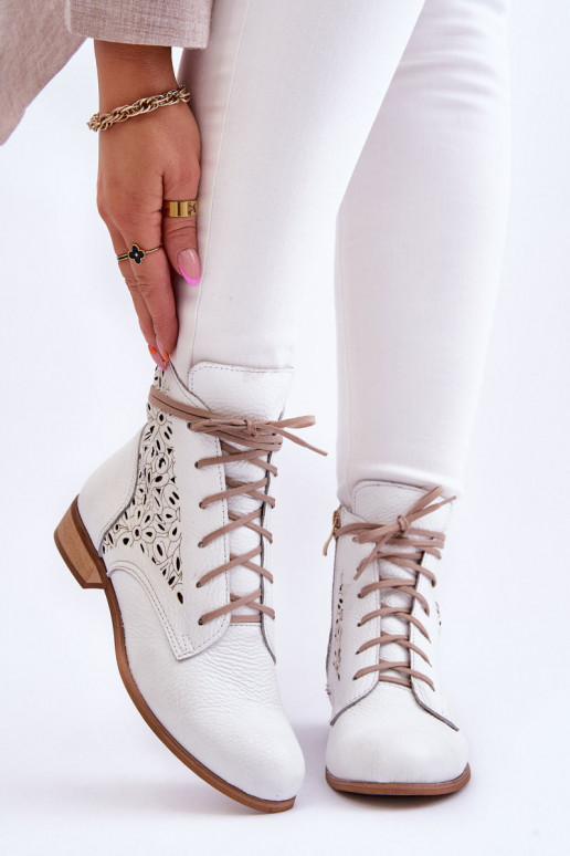 Women's Leather Zipper Boots Left Shoes 3186 White Peas