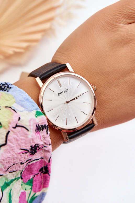 Women's Watch With rose gold Case Ernest Black Vega