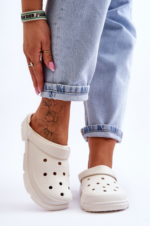 Women's Rubber Crocs White Rabios