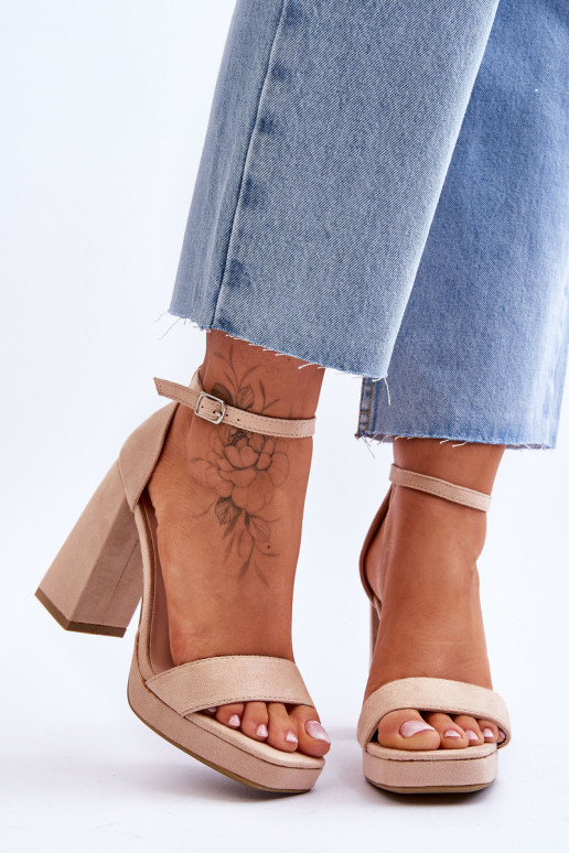 Fashionable Suede Square Heel Sandals Beige Merila