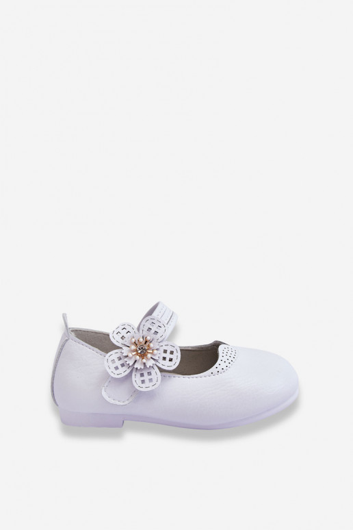 Children's Leather Ballerinas With Flower White Cobi