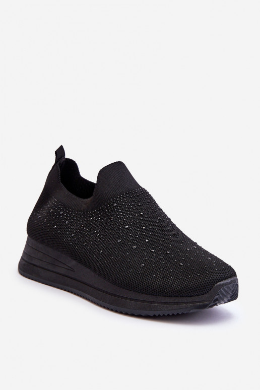 Women's Slip-On Trainers With Rhinestones Black Gianni