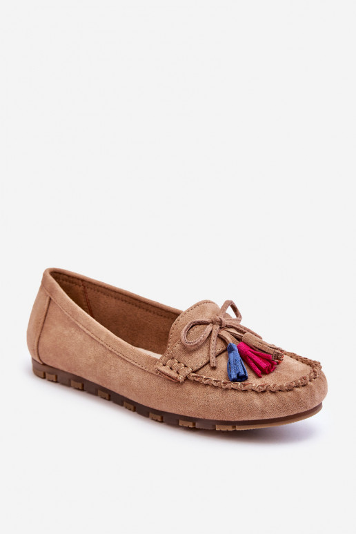 Suede Loafers With Bow And Fringes Dark beige Dorine