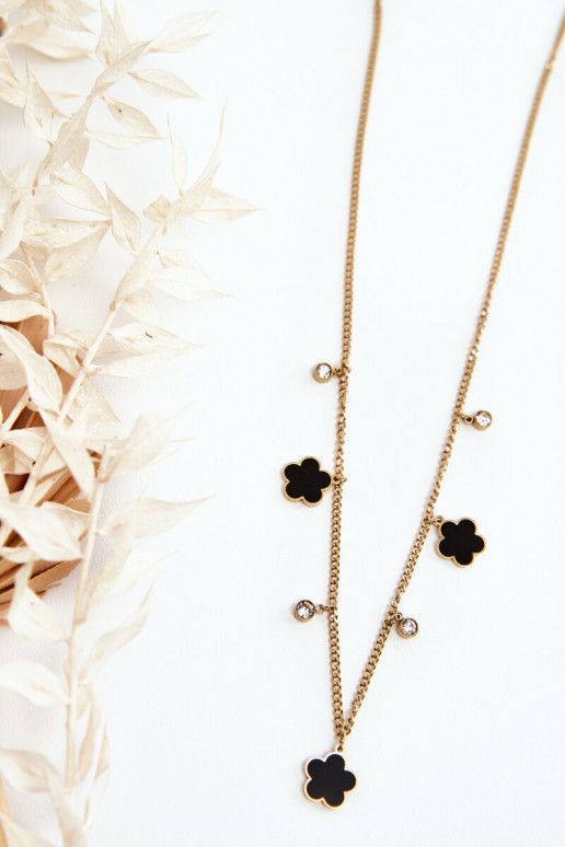 Women's Armor Chain With Black Flowers Gold