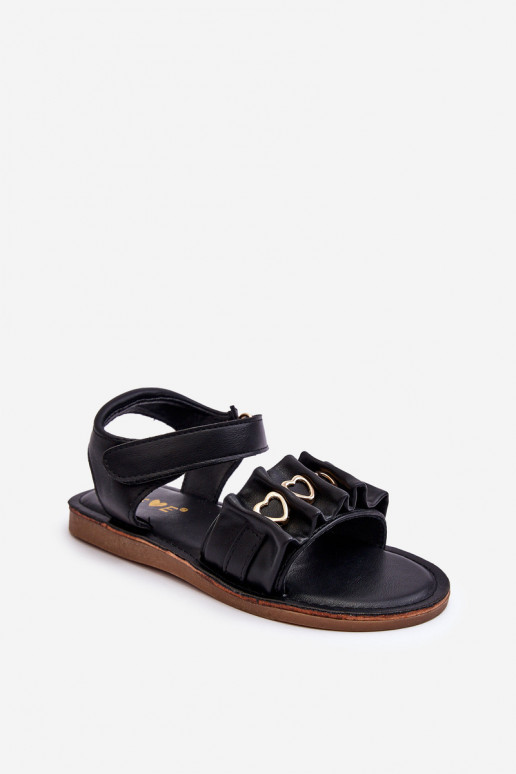 Children's Sandals With Velcro Hearts Black Havana