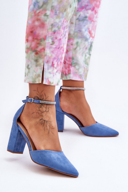 Suede Pumps with Rhinestones Blue Diamond