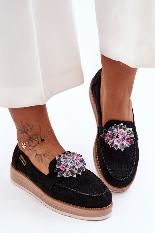 Women's Platform Moccasins with Stones Black Elonore