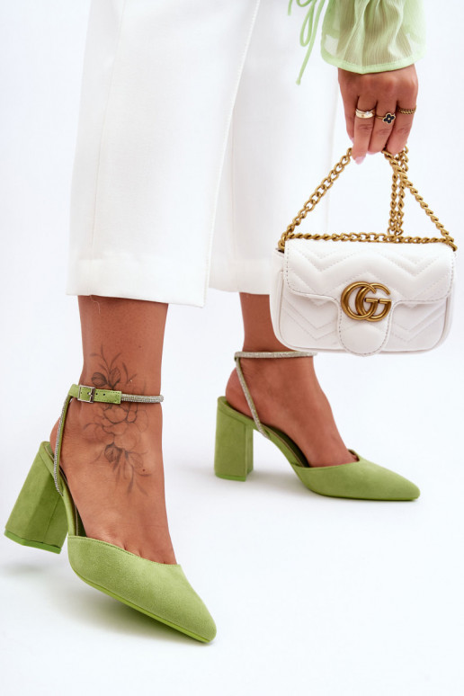 Decorative Ribbon Leather Pumps Green Lirosa