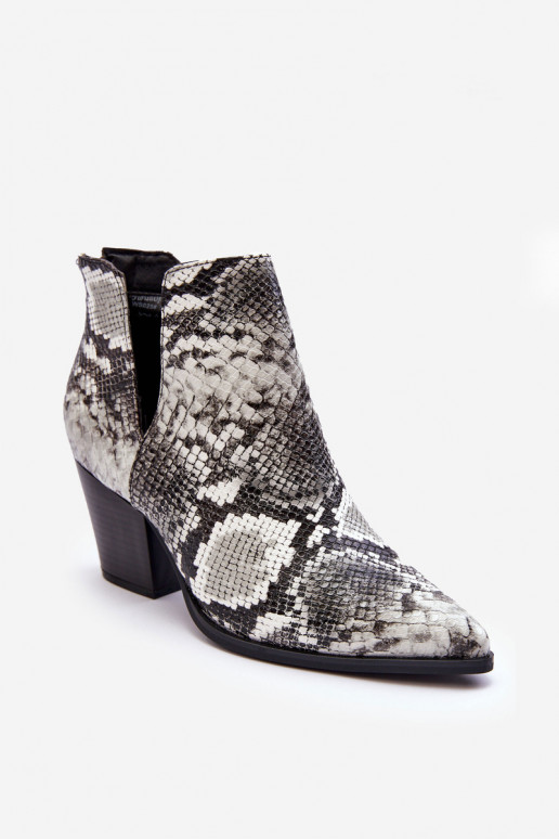 Women's Snake Booties with Cutouts Black and White Caderina