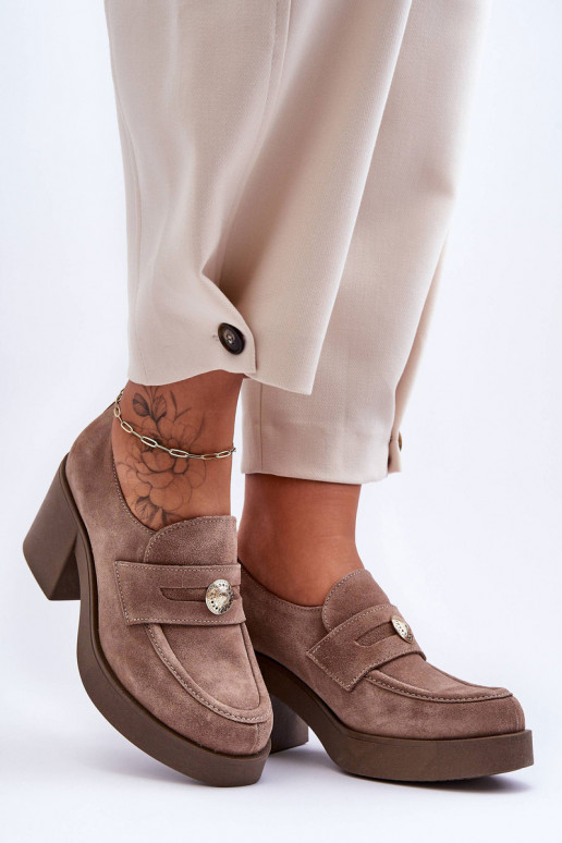 Women's Suede Half Boots on Heel Beige Dunadia