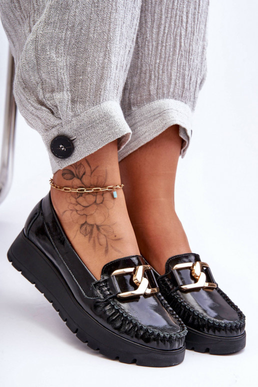 Leather Platform Moccasins with Decoration Black Desmond