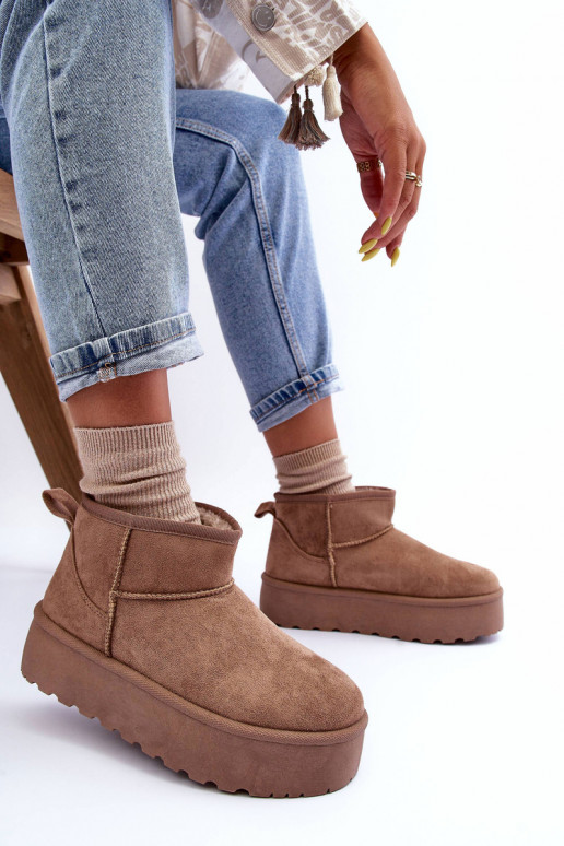 Suede Snow Boots On Platform Dark Beige Corcoran