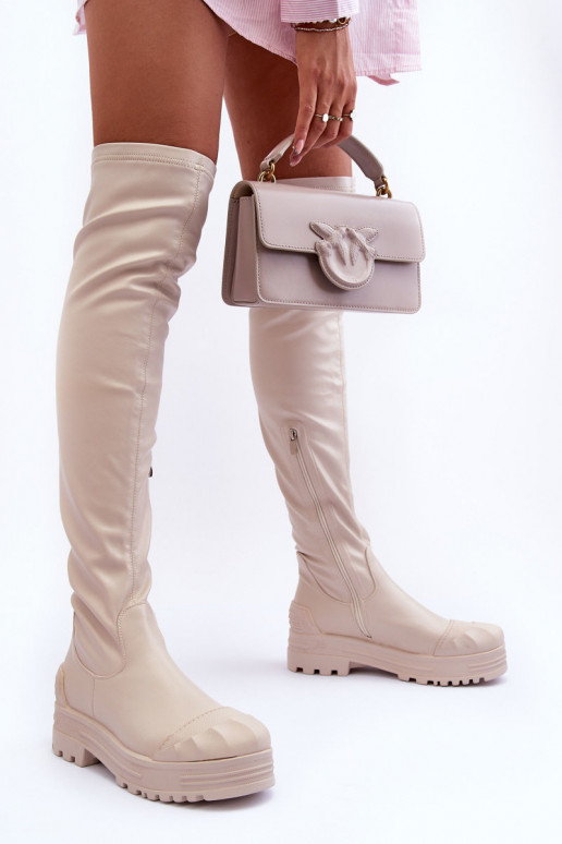 Zip-Up High Boots Beige Dudesa