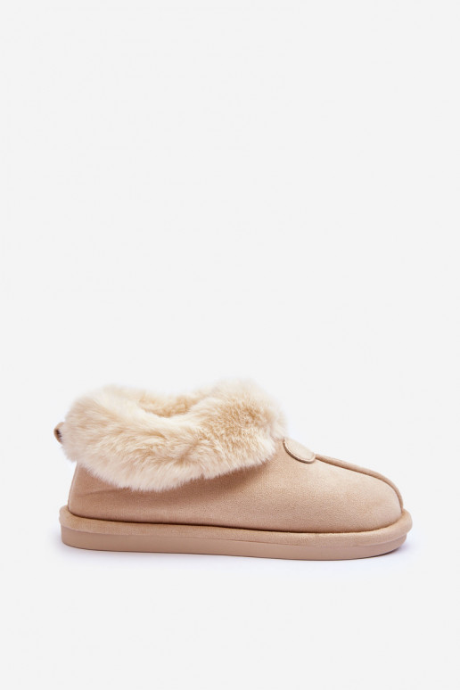 Women's Slippers With Faux Fur Light Beige Lanoze