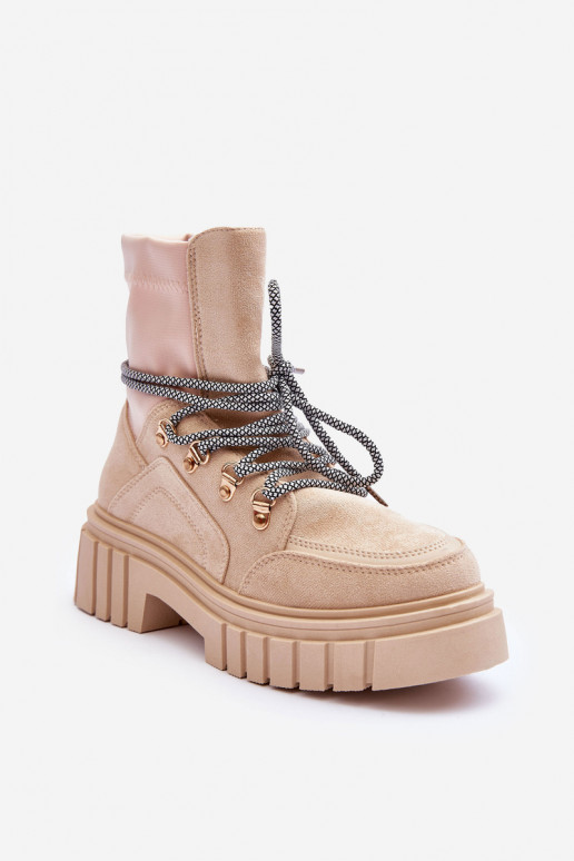 Women's Suede Lace-up Boots Beige Acorn