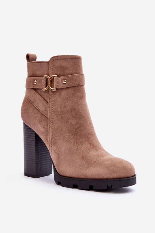 Suede Boots On High Heel Beige Liani