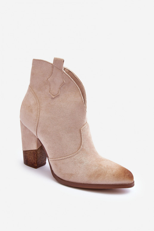 Suede Cowboy Boots On Heel Light Beige Tanner